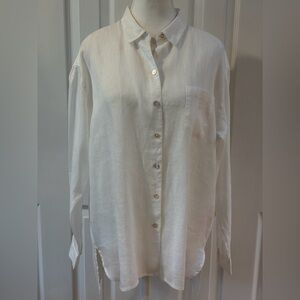 J. Jill Classic White Linen Button Up Shirt Size M
